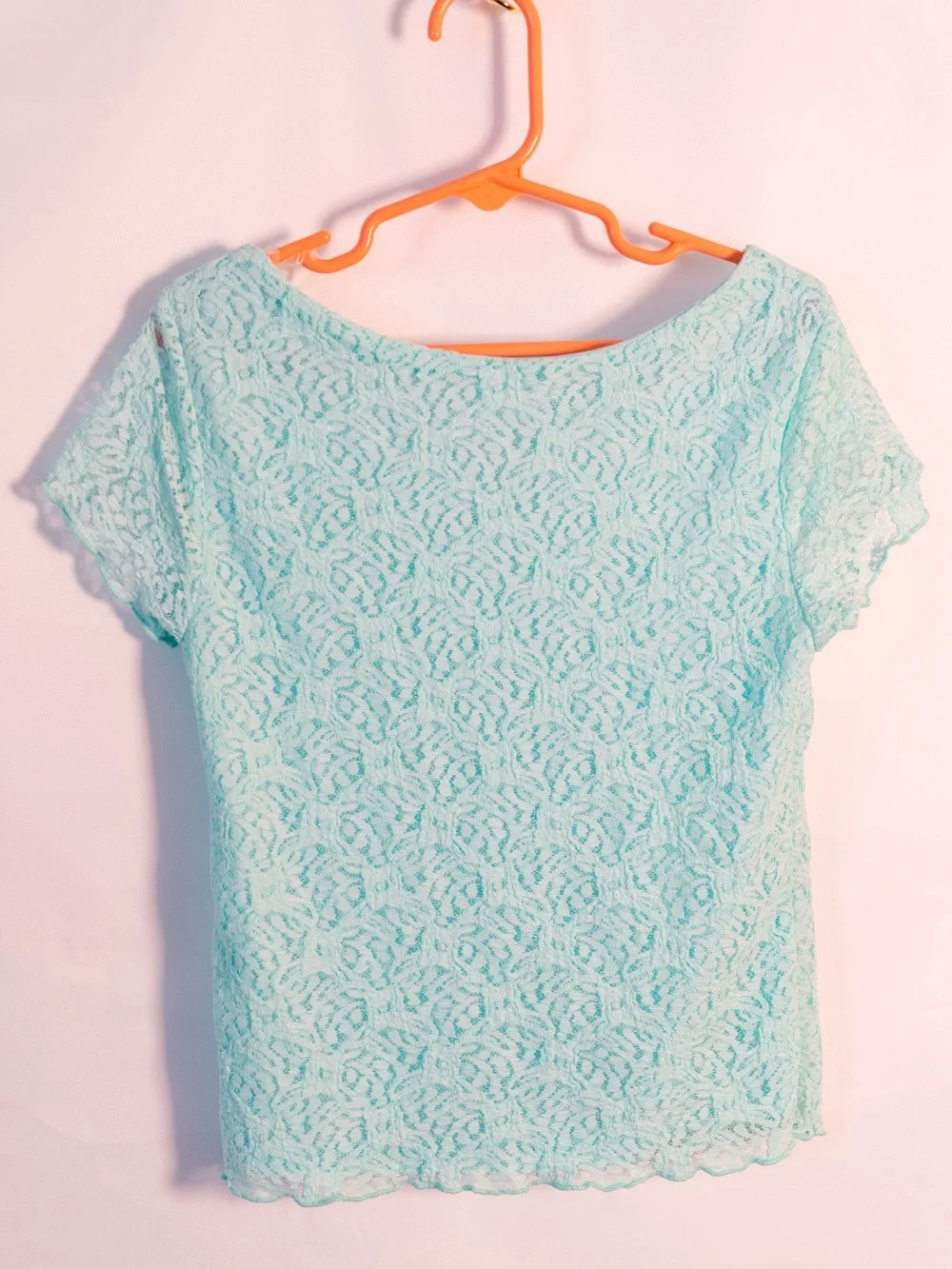 Justice Aqua Lace Scoop Neck Short Sleeve Top - Mint Blue